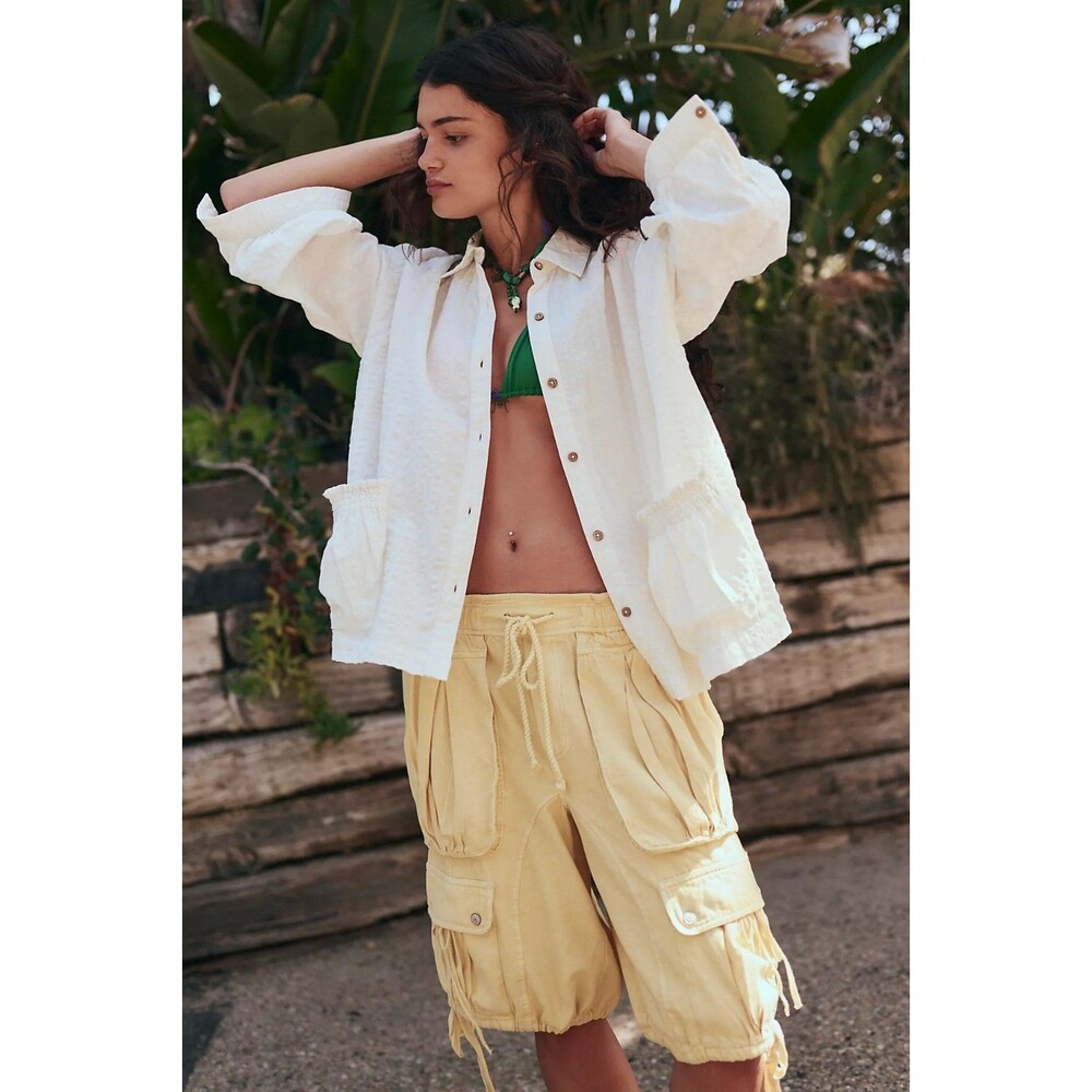 Free People Free-Est Just Like Me Seersucker Shirt Top Buttondown WhiteXS 287843